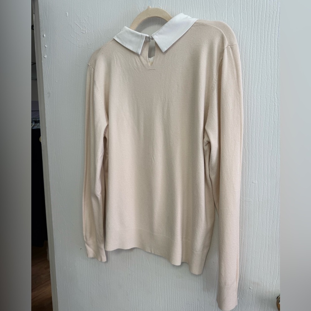 Sioni Embellished Sweater Cream Pale Pink Jeweled Collar Preppy XL Old Money - Picture 3 of 6